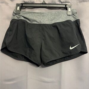 Nike Women's Black Running Shorts with Gray Waistband and Reflective Swoosh